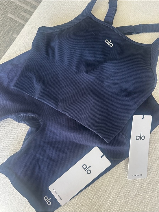 ALO Yoga Pants - ALO Yoga Navy Ribbed Bike Shorts